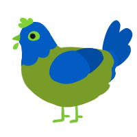 A chartreuse and ultramarine chicken with a head pattern