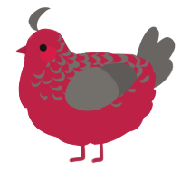 A crimson and grey chicken with a half-lace pattern