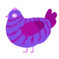 A blurple and plum chicken with a bar pattern