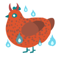 King Caliente, a vermilion and russet chicken with a speckle pattern