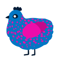 A sapphire and fuchsia chicken with a speckle pattern