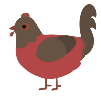 A red and bark chicken with a head pattern