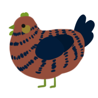 A russet and tumblr chicken with a bar pattern