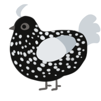 Holstein, a black and mist chicken with a speckle pattern