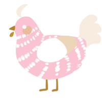 A rose and cream chicken with a bar pattern