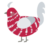 Candy Cane, a crimson and mist chicken with a bar pattern