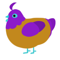 Haloween, a ochre and violet chicken with a head pattern
