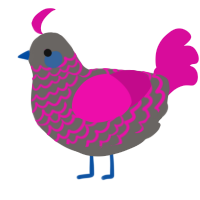 Brain matter, a grey and fuchsia chicken with a lace pattern