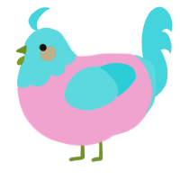 A pink and aqua chicken with a head pattern