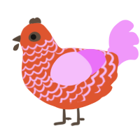 A vermilion and lavender chicken with a lace pattern