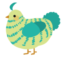 A lemon and turquoise chicken with a bar pattern