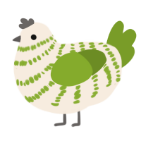 A cream and chartreuse chicken with a bar pattern