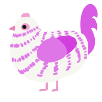 A white and orchid chicken with a bar pattern
