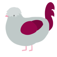 A silver and maroon chicken
