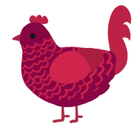 A maroon and crimson chicken with a lace pattern