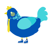 A ultramarine and aqua chicken with a neck-speckle pattern