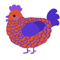 A vermilion and indigo chicken with a lace pattern
