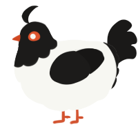 A white and sable chicken with a head pattern