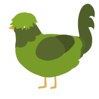 A chartreuse and olive chicken with a head pattern