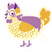 Lumi, a white and gold chicken with a lace pattern