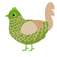 A chartreuse and beige chicken with a lace pattern