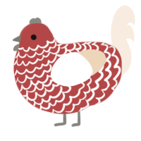 A red and cream chicken with a lace pattern