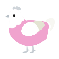 A pink and white chicken with a head pattern