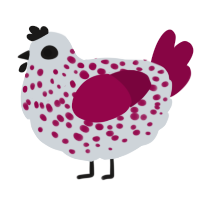 A mist and maroon chicken with a speckle pattern