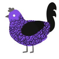 A blurple and black chicken with a double-lace pattern