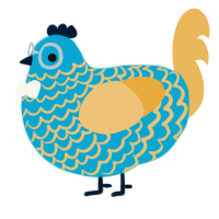 A cerulean and honey chicken with a lace pattern