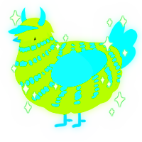 A grass and aqua chicken with a bar pattern