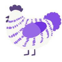 A white and blurple chicken with a bar pattern