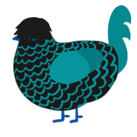 A sable and teal chicken with a lace pattern