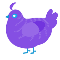 A blurple chicken with a half-bar pattern