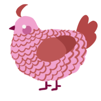 A pink and red chicken with a lace pattern