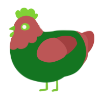A leaf and red chicken with a head pattern