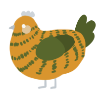 A orange and olive chicken with a bar pattern