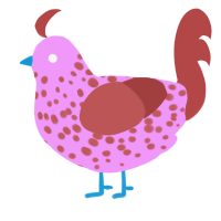 A lavender and red chicken with a speckle pattern