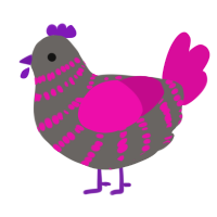 A grey and fuchsia chicken with a bar pattern