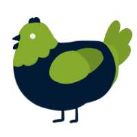A tumblr and chartreuse chicken with a head pattern