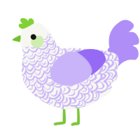 A white and lilac chicken with a double-lace pattern