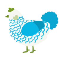 A white and cerulean chicken with a lace pattern