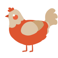 A vermilion and beige chicken with a head pattern