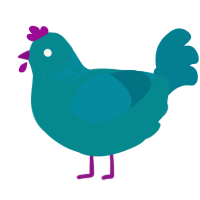 A teal and sea chicken with a neck-speckle pattern