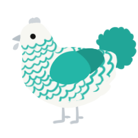 A white and turquoise chicken with a lace pattern