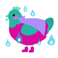 Kumatora, a fuchsia and turquoise chicken with a head pattern