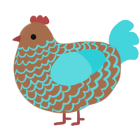 A brown and aqua chicken with a lace pattern