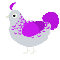 Pipecleaner, a mist and amethyst chicken with a half-lace pattern