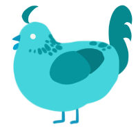 A aqua and teal chicken with a neck-speckle pattern