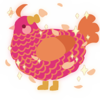 A fuchsia and vermilion chicken with a lace pattern